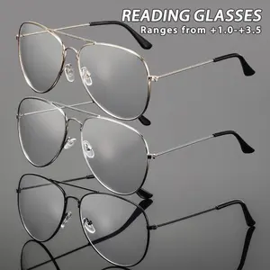 Men's Metal Oval Dual Beam Classic Aviator Frames, Minimalist Casual Versatile Lightweight Eyeglasses Fashion Reading Glasses