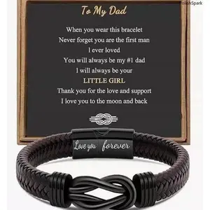 To My Dad Leather Braided Bracelet, Engraved Love You Forever Stainless Steel Knot Wristband, Father's Day Birthday Gift From Daughter summervibes