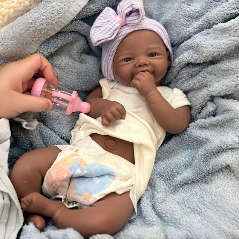 17 Inch Dark Skin Pascale&Vivienne Full Silicone Reborn Girl Doll Can Open Mouth Lifelike Artificial Painted Skin Handmade Flexible Waterproof Silicone Doll For Children