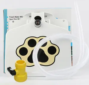 Outdoor Dog Pet Water Fountain with 41" Hose and 2-Way Splitter for Fresh Water Always Available Easy Press Pad for Water Release