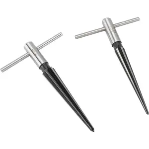 2 pcs Tapered Reamer T Handle 6 Fluted Chamfer Bridge Pin Hole Hand Held Reamer Sizes 1/8"-1/2" (3-13mm) & 5''-5/8'' (5-16mm) Handle Drilling Tools