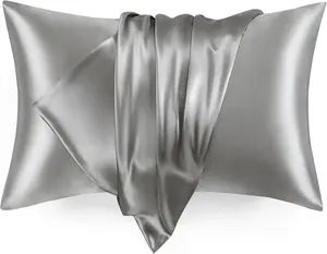 Pillowcase for Hair and Skin 2 Pack Standard Size 20x26 Inches Dark Grey Silk-like Cooling Pillow Covers with Envelope Closure for Skin Protection and Temperature Regulation