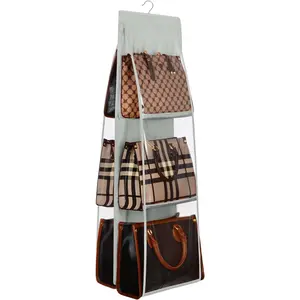 Medium and Large Handbag Hanging Purse Organizer for Closet, Handbag Storage Organizer Hanger Oxford Cloth Closet Organizer for Family Closet Bedroom, Foldable and Universal Fit, Grey