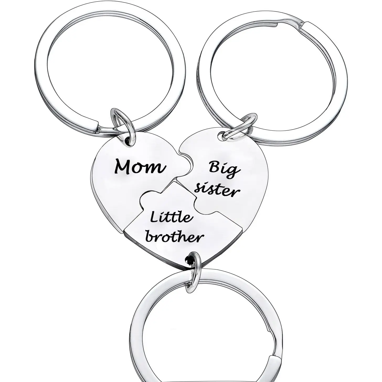 3PCs Mom Big Sister Little Brother Matching Heart Keychain Mom Big Bro Little Sis Jewelry Son Daughter Birthday Anniversary Christmas Gifts