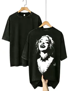Unisex Dark Feminine Gothic Acid Wash T-Shirt - Oversized Grunge, Viral TikTok Vampire Aesthetic, Men's Short-Sleeve Top Graphic Album