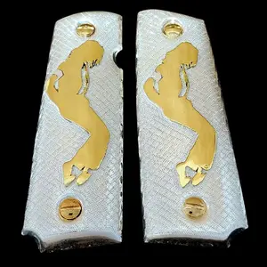 Jackson Cachas 1911 Full Size Mexican Style Government Gun Grips Gold Plated Alpaca Metal Shock Absorbing Comfort Grip for 38 40 45 9mm Caliber