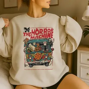 The Horror Machine Halloween Tshirt, Scooby Doo Mystery Van Meets Horror Icons, Funny Halloween Slasher Mashup Tee, For Horror Movie Fans, Unisex Scary Costume Outfit Funny Meme Troll Gift Ghostface Halloween funny gothic retro spooky vibes