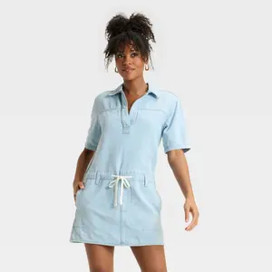 Women's Short Sleeve Drop Waist Drawstring Mini Dress - Universal Thread