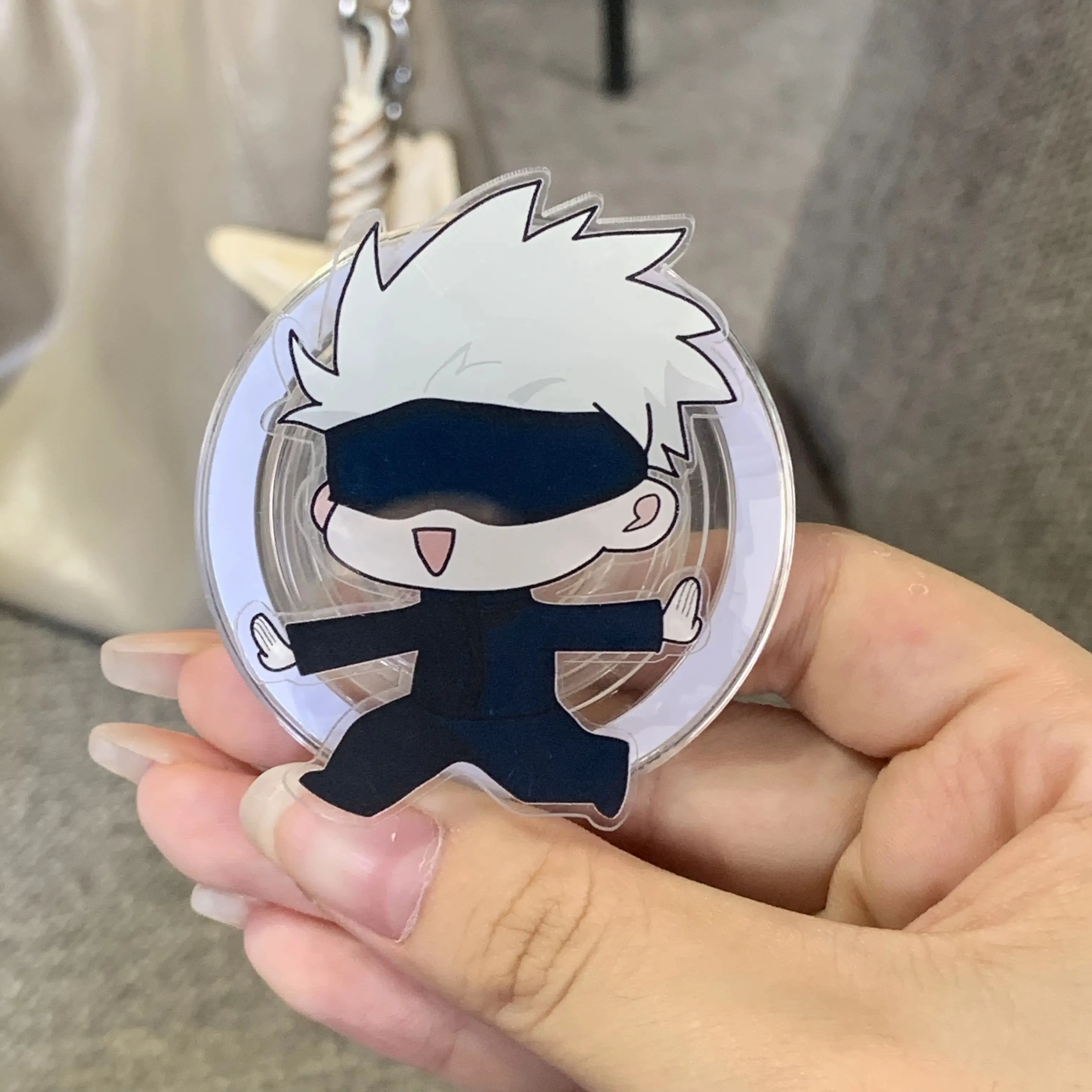 White Hair Gojooo Anime Character Magnetic Phone Grip – Cute Blindfold Acrylic Phone Stand, Chibi Manga Style Grip Holder, Kawaii Gift for Anime Fans