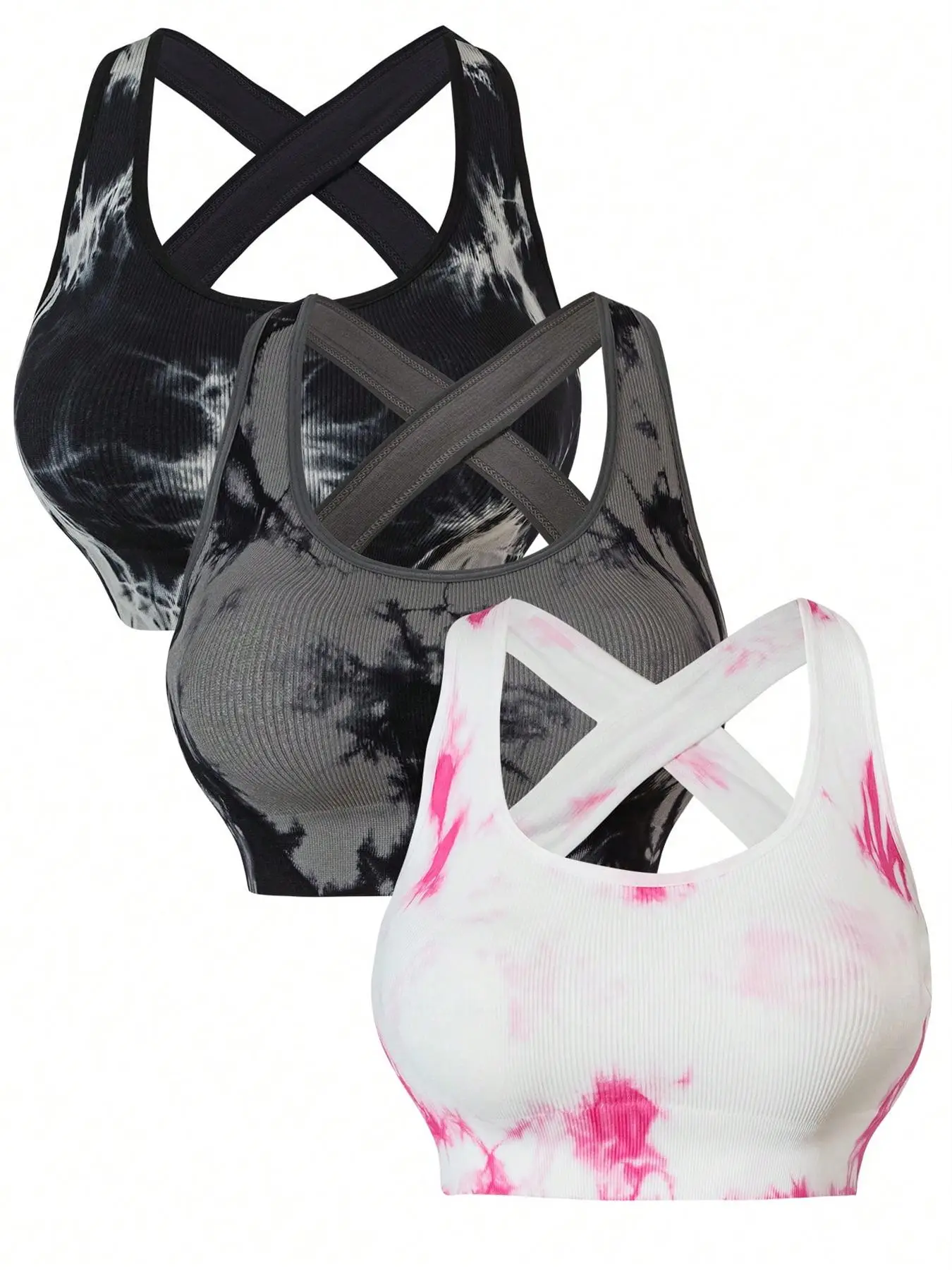 Women's Tie Dye Print Criss Cross Backless Sports Vest, Fall Outfits, Back To School Scoop Neck Seamless Sports Top Fall, Weighted Vest, Fall Outfits,