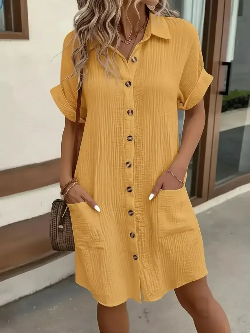 for Women Short Sleeve Button Down Textured Non-clingy Loose Fit  Mini  with Pockets 2026 New Summer  Casual Breathable Shirt  halter neck  Elegant Sleeveless V Neck  boho sundress flowy dress festival wear