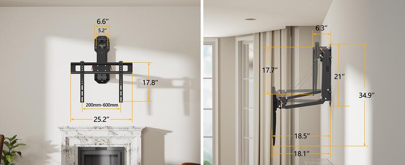 FORGING MOUNT Motorized Fireplace TV Wall Mount with Remote, Electric Full Motion TV Mount for 32″-85″ Flat/Curved TVs up to 88 lbs, Flip Pull Down TV Bracket for Flat Roof, Max VESA 600x400mm
