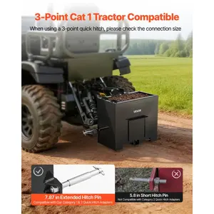 fathersdaygift VEVOR Ballast Box, 3-Point Category 1 Tractor Ballast of 800 lbs Capacity, with Standard 2 Inch Hitch Receiver, Heavy-Duty Steel 3.2 ft Large Volume Durable Loader Attachment with Sliding Door, Black