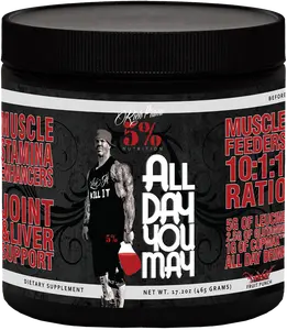 Rich Piana 5% Nutrition All Day You May BCAA Powder, Protein & Texture Powder Fitness Dietary Supplement, 30 Servings, Supports Protein Synthesis, Muscle Recovery, Amino Acid Intake