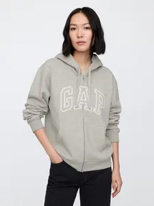Relaxed Gap Logo Zip Hoodie Color Gray And White Marl