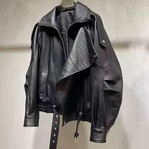 Luxury Soft Leather Jacket Women Vintage Bomber Jackets PU Moto Biker Coats Windbreaker Korean Fashion Women Outerwears Unisex Can be used with raincoat