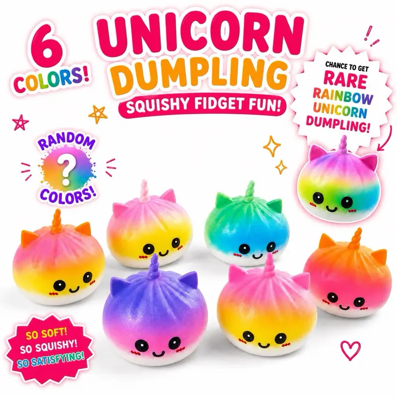 Unicorn Dumpling Squishy Stress Relief Toy, Flour Filling, Fast Rebound, Soft Squeeze, Mystery Color
