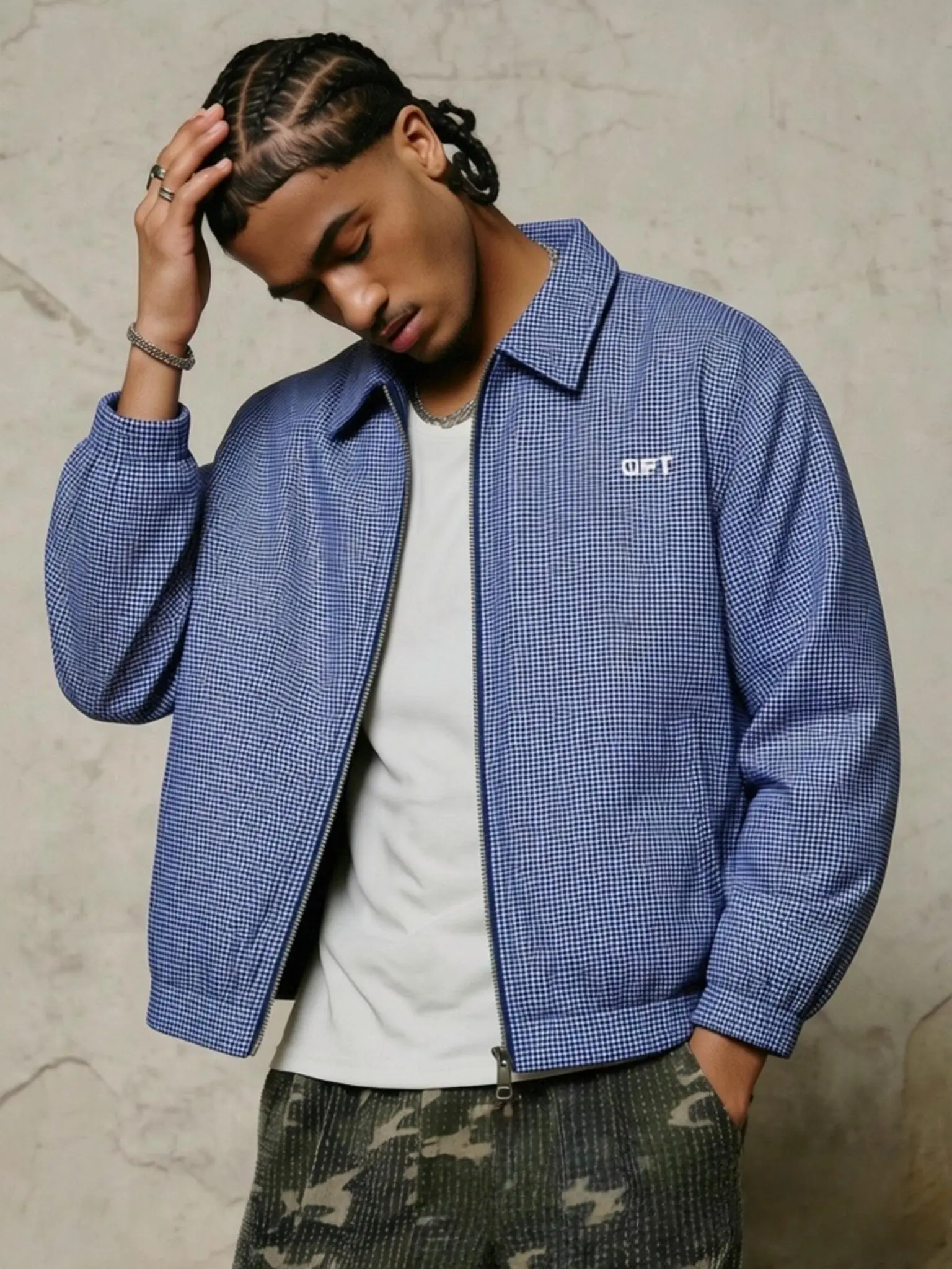 Men's Plaid Lightweight Zip Up Coach Jacket, Vintage Check Collared Windbreaker Coat with Small Logo, Casual Streetwear Elastic Cuffs Bomber Outerwear