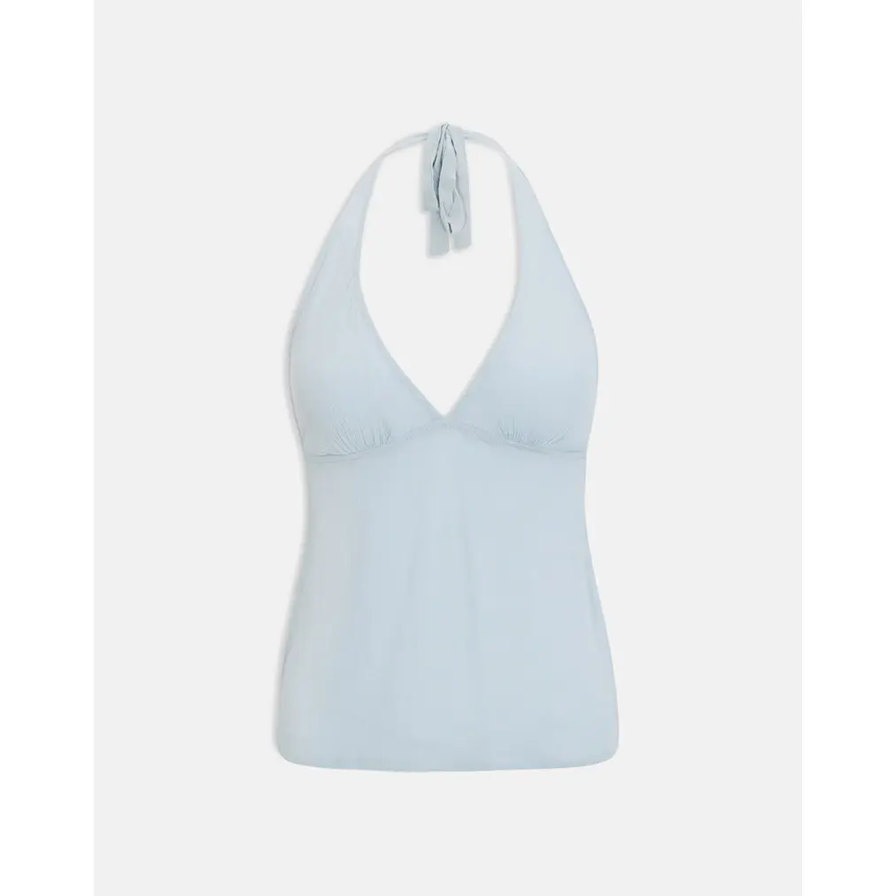 Crinas Halter Top in Crinkle Grey Blue