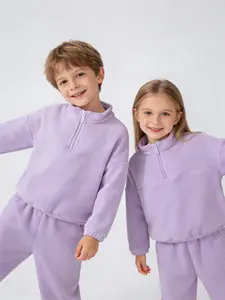 Boys Girls Baby Fleece Set Half-Zip Sweatshirt Two-Piece Set 1-8 Years Fall Winter Loose Fit with Collar