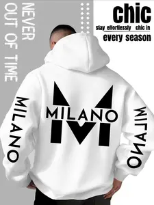 Men's MILANO Graphic White Oversized Hoodie, City Theme Streetwear, Trendy Urban Outfit with Bold Print, Comfortable Soft Fabric, Versatile for Relaxed Evenings, Errands & Casual Hangouts, Ideal for Modern Fashion-Forward Wardrobes, Hot Trending Hoodies