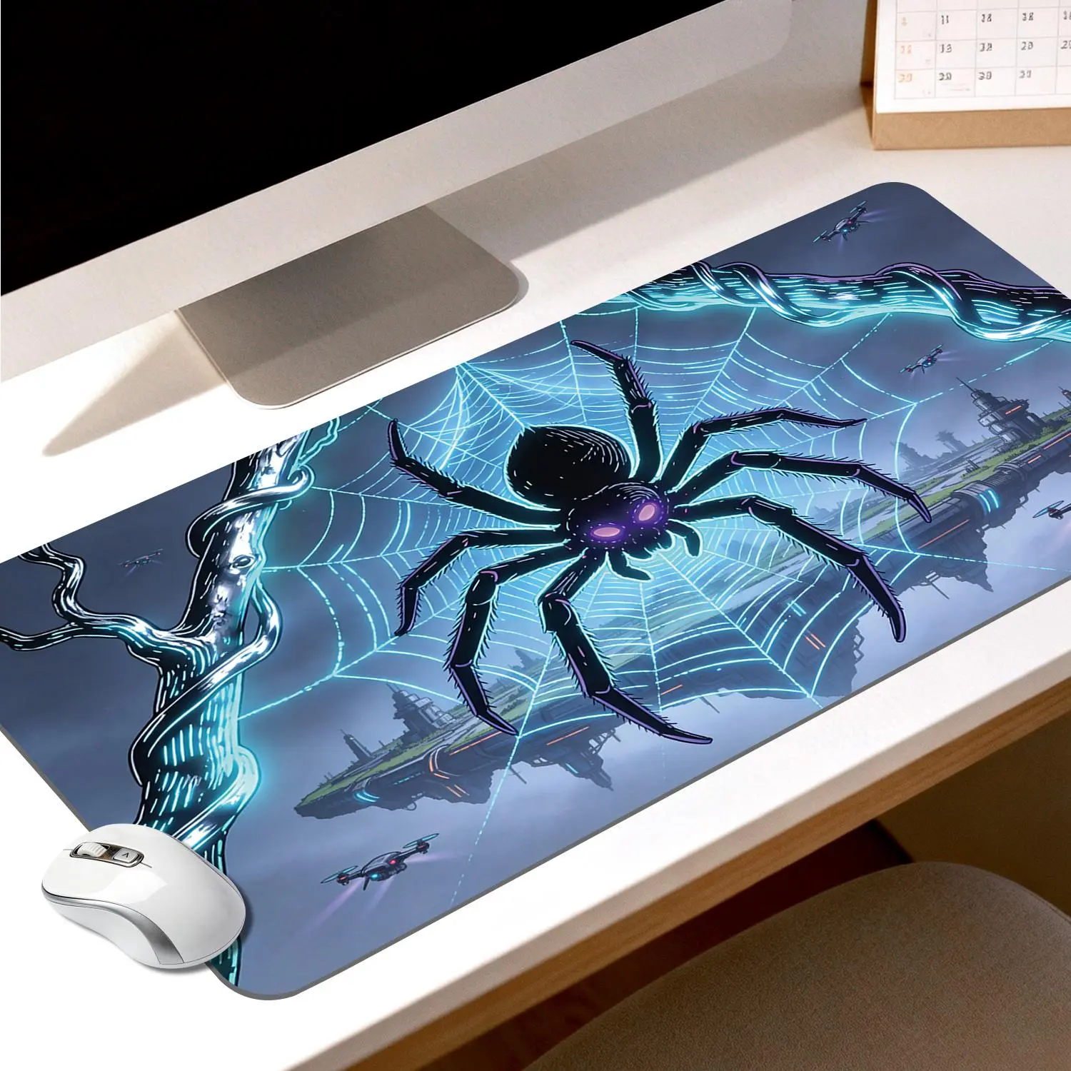 LIVEKEY Gothic Spider LED Glow Rectangular Gaming Mouse Pad (40x80cm) - Plastic, 3D Banana Design, Stitched Edges, Non-Slip Rubber Base, Precision Control for PC Gamers & Office Users, Dark Fantasy Desk Mat