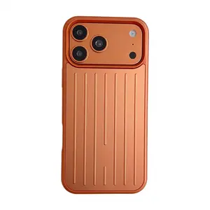 Metal Texture Striped Case for iPhone 17/16/15/14 Pro Max | Luxury Luggage Design Shockproof Cover | Slim Full Protection for Daily Commute, Office Meetings & Outdoor Activities | Minimalist European-American Style, Scratch-Resistant & Non-Yellowing