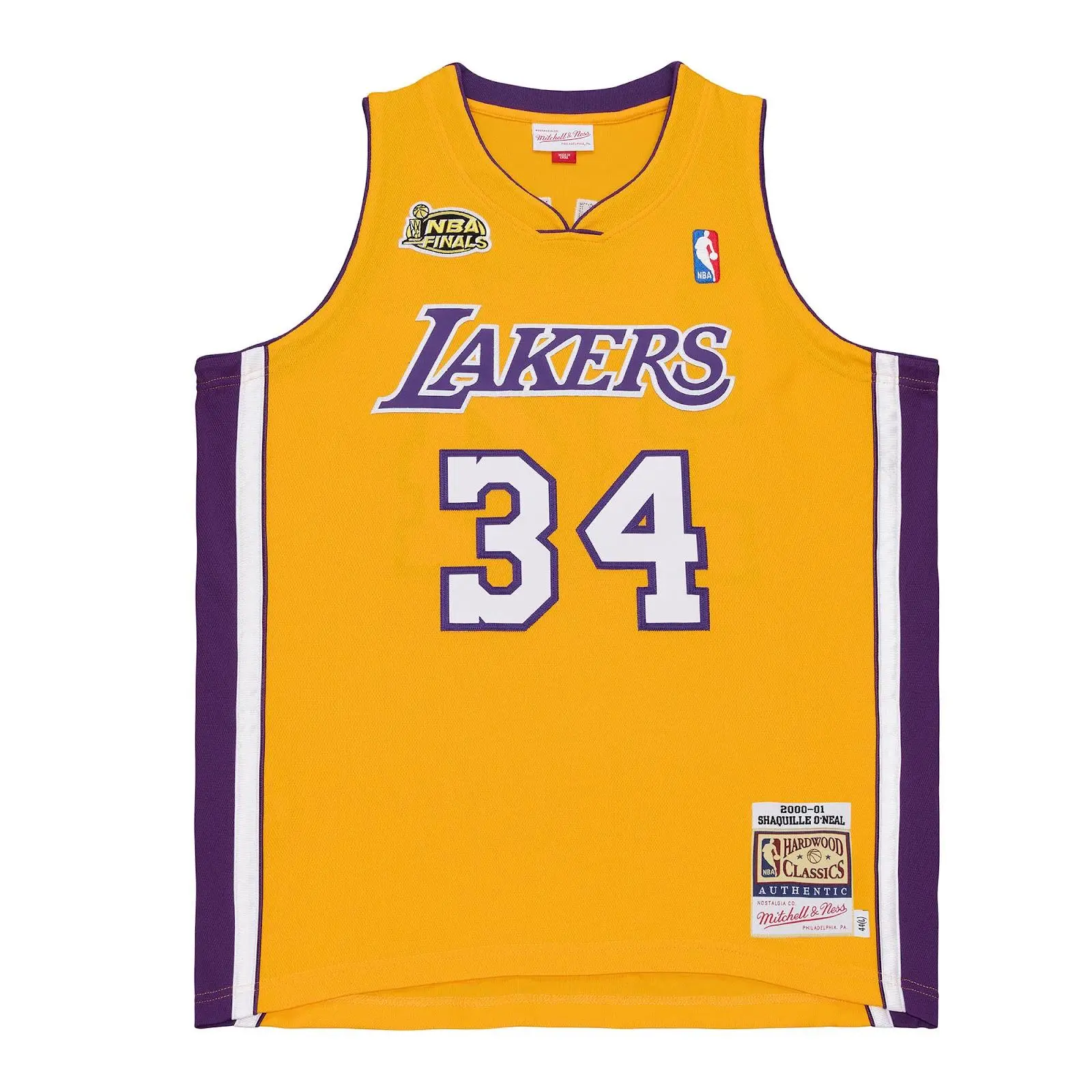 Shaquille O'Neal Los Angeles Lakers 2000-01 Gold Authentic Player Jersey NBA Throwback Basketball Hardwood Classics Fan Gear Mitchell & Ness