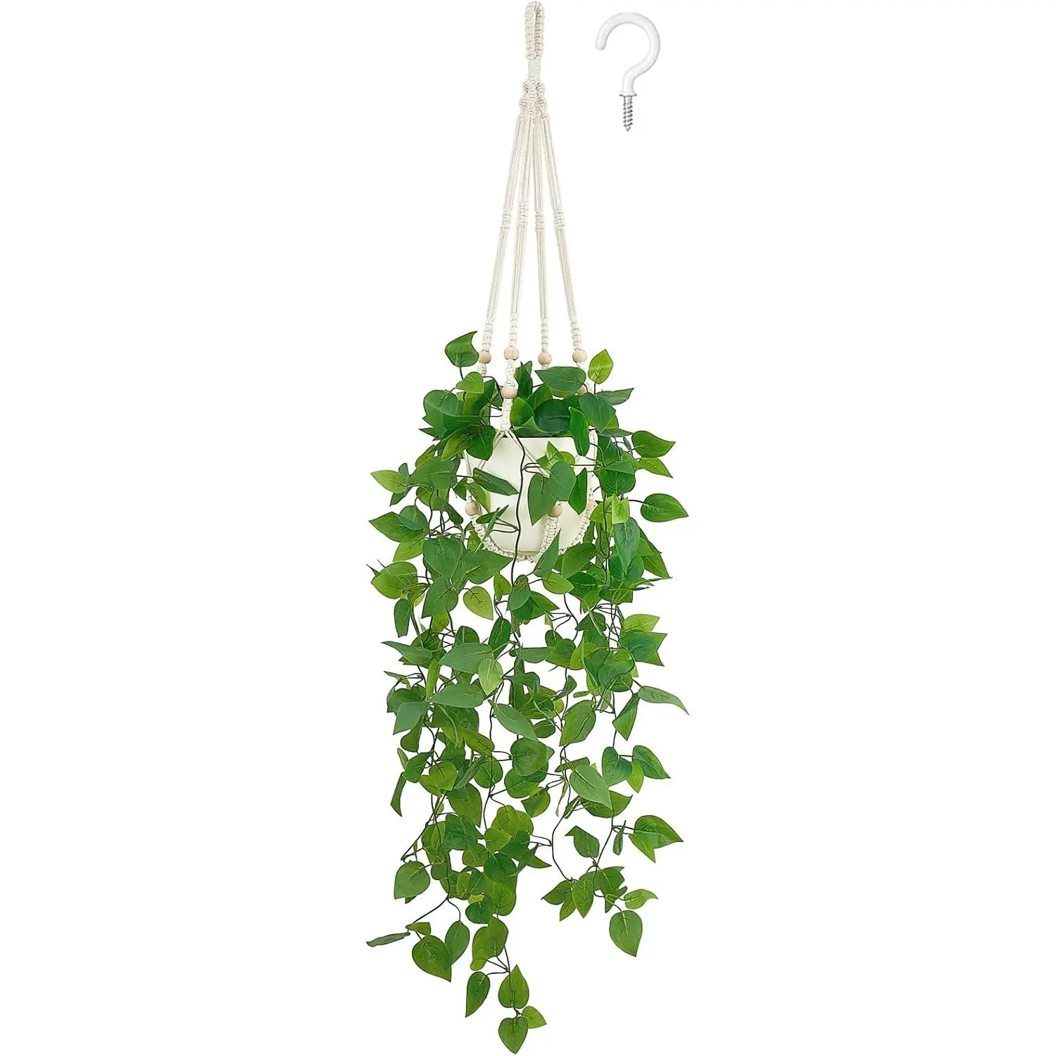 with Pot, Artificial  for  Decor Indoor Macrame  Hanger with  Vines Greenery for Bedroom Bathroom Kitchen Office Decor,  (Pothos)