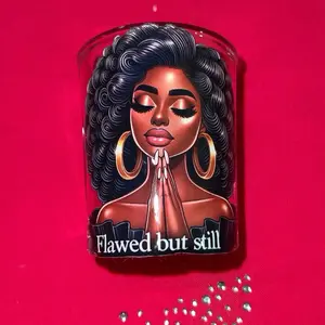 A Beautiful Customize Shot Glass Set Featuring A Black African-American Woman With Inspiring Words Flawed But Still