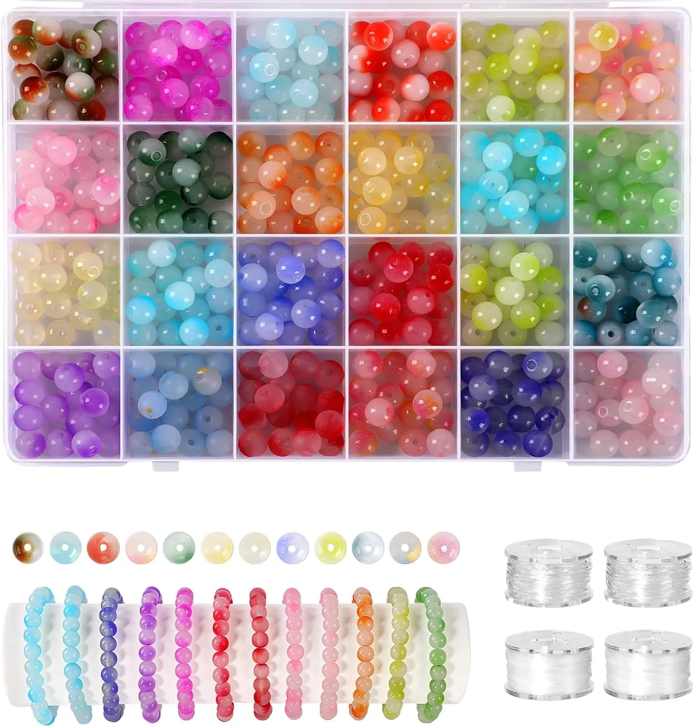 408 count 8mm Glass Beads for  Making, 24 Colors  Beads Bracelet Making Kit for DIY Crafts