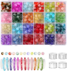 408 count 8mm Glass Beads for  Making, 24 Colors  Beads Bracelet Making Kit for DIY Crafts