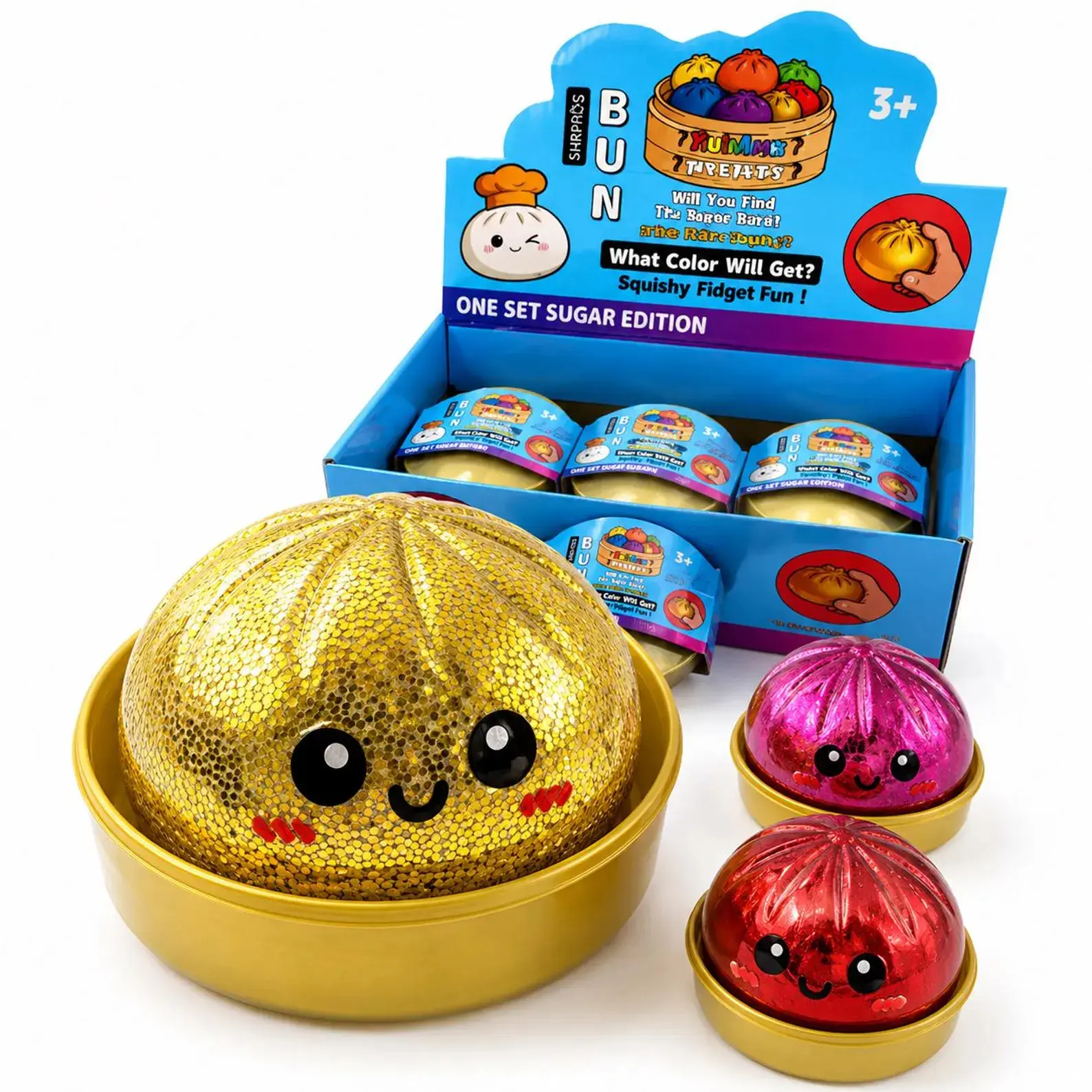 Mystery Squishy Bun Toy, Glitter Fidget Sensory Item (Ages 5+)