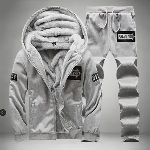 Two Piece Set Men's Winter Casual Sports Suit - Thick Fleece Lined Hooded Jacket with Long Sweatpants, Hooded Jacket, Pocketed Trousers, Warm Thickened Outfit Textured Sweatsuit