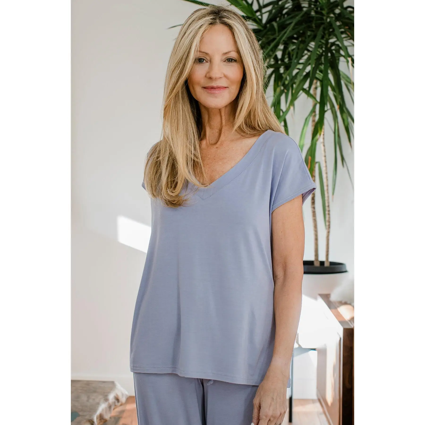 Dakota V-Neck Cap Sleeve Bamboo Top