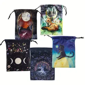5pcs Tarot Card Pouch with Different Design Patterns, Velvet Drawstring Closure Storage Bag, Ideal to Store Cards, Crystals, Energy Stones, Accessories, Small Collectibles, Christmas Halloween Supplies, Gifts Bag, Drawstring Organizer Bag