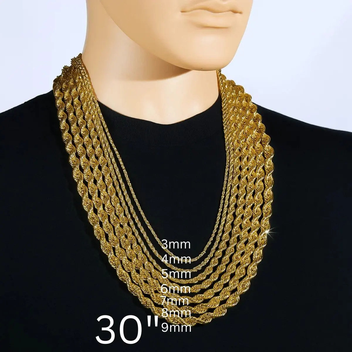 Gold Rope Chain 30" China 2-9mm Gold Rope Chain 30" China 2-9mm