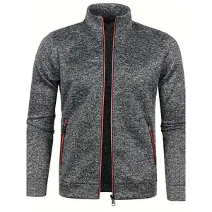 Elegant Mid Stretch Cardigan, Men's Casual Full Zip Up Cardigan Sweater Coat For Fall Winter