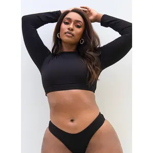 Essential Long Sleeve Crew Swim Top - Black