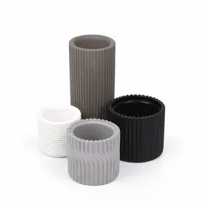 Noa Modern Minimalist Handmade Concrete Fluted Cylinder Planter Set