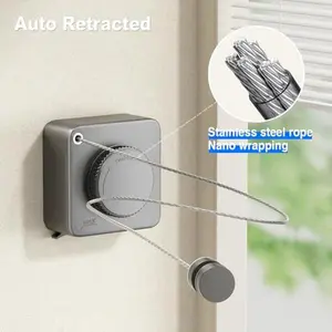 Retractable Clothesline, Wall-Mounted Stainless Steel Heavy-Duty Non-Sagging Laundry Line for Indoor/Outdoor Use, 15.1ft (Square-Gray)