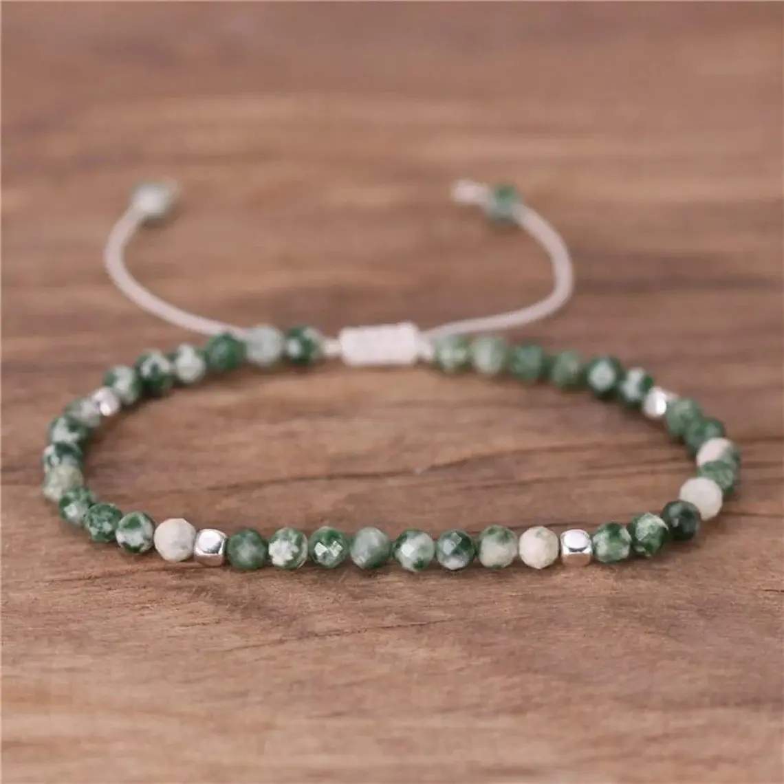 Natural Green Spot Jasper Stone Bracelet Green Jasper Gemstone Braided Bracelet Healing Spiritual Meditation Bracelet Anxiety Stress Relief Minimalist natural crystal elastic healing