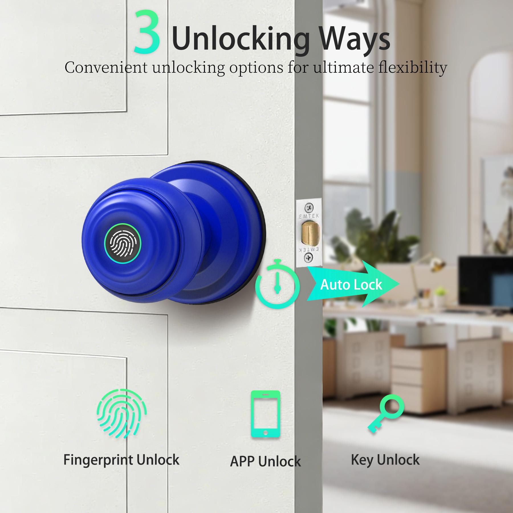 UMIK 3-in-1 Fingerprint Smart Lock, Doorknob, Auto-Lock, Tuya App WiFi Remote Control, Keyless Entry Electronic Lock, Fast Biometric Sensor, 3 Unlock Ways, Easy Install Interior Door Lock for Home Office