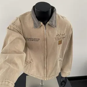 Retro ort Padded oulder Workwear Jaet Men's Sli Cleanfit Zipper Denim Collar Trendy Spring Autumn Casual Outerwear