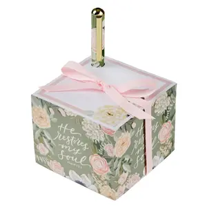 Floral Note Block with Pen He Restores My Soul Psalm 23:3