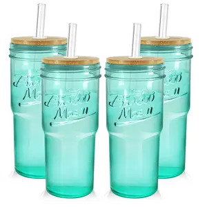4 packs 24oz Glass Tumblers Set with Lids and Glass Straws Drinkware, Iced Coffee Cups, Bottles, Tumblers and Mug for Juices and Milk,