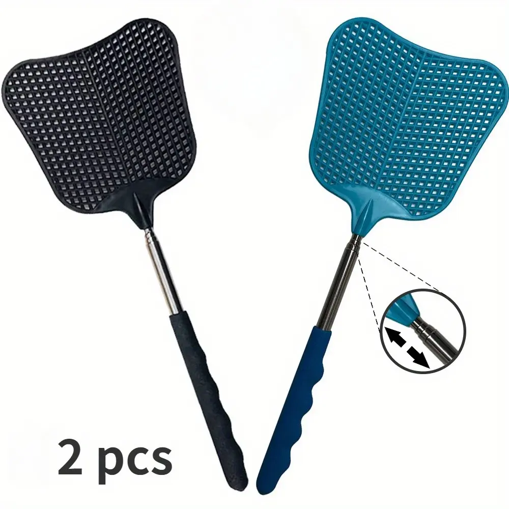 2-Pack Extendable Fly Swatter Set, Fly Killer, Durable Plastic, Stainless Steel Handle, Indoor Outdoor Use, Indoor Insect Control, Pest Control, Summer Essential, Home Tool