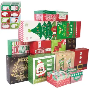 party funny 14 Decorative Christmas Gift Boxes with Lids and 80-Count Foil Christmas Gift Tag Stickers (Assorted size, 6 Rectangle, 4 Square, 4 Small Square)