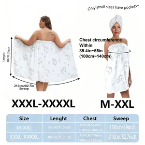 Plus Size Women's Cute Ghost Pattern Bath Towel Set, Quick Drying Towels, Shower Towels, Light Gray & Pink Soft Towel Turban + Skirt + Triangle/Half-Moon Components, Plus Size & XXXXL for Spa/Bath, Halloween-Themed Loungewear Robe