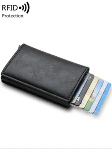 Men's Simple Plain Bifold Wallet (1 Piece), Business Style Multi Card Slots Card Holder, Rfid Blocking Automatic Pop-up Card Holder